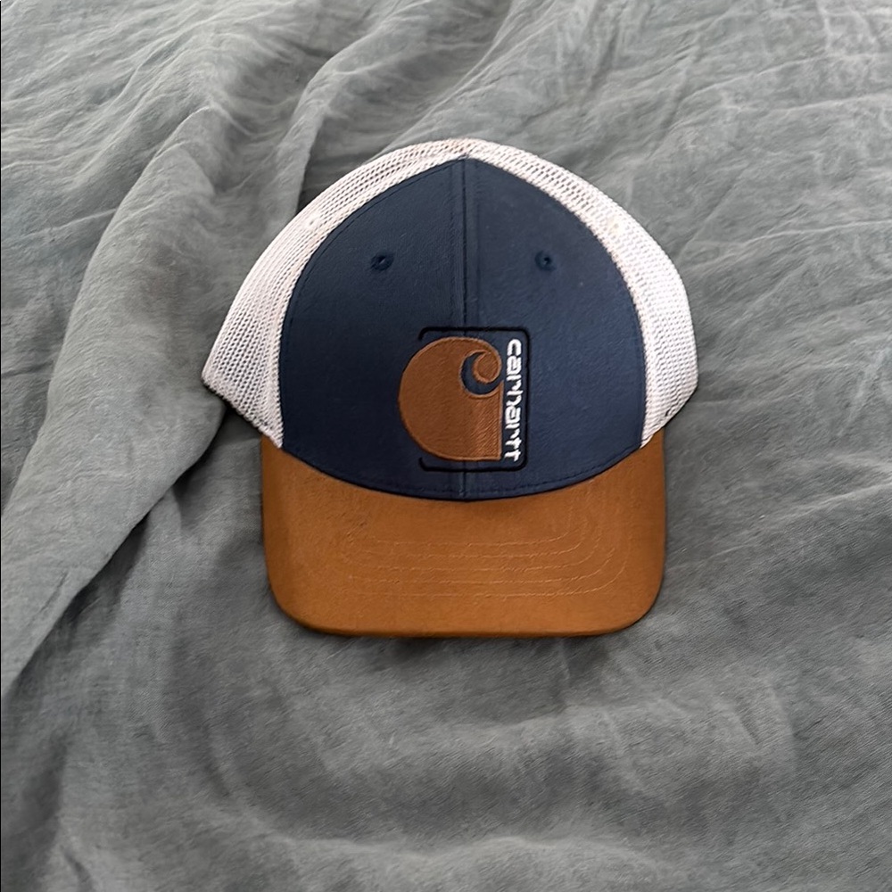 Kids Carhartt Navy and Tan Logo Cap
